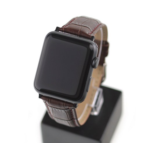 애플워치3/4/5/6/SE 악어무늬 가죽밴드 (42/44mm 호환 가능), 블랙, 1개