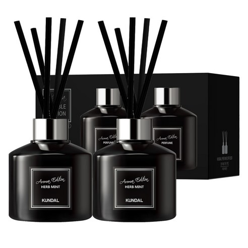 쿤달 퍼퓸 디퓨저 아로마에디션 200ml x 2p + 섬유스틱 10p 세트, 허브민트