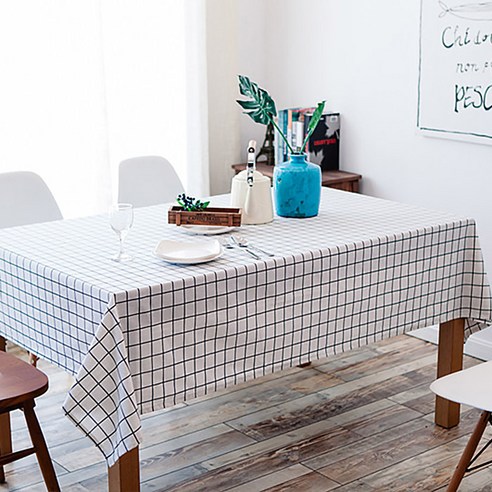 구르밍 북유럽 스타일 패턴 식탁 테이블보, 사각 체크화이트, 110 x 110cm
