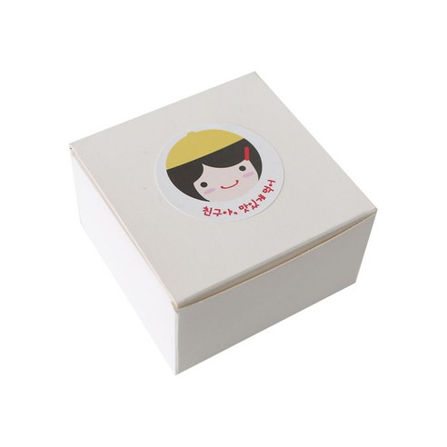 모던 케이크 포장 상자 + 모자걸 스티커 세트, 상자(화이트), 스티커(노랑), 100세트