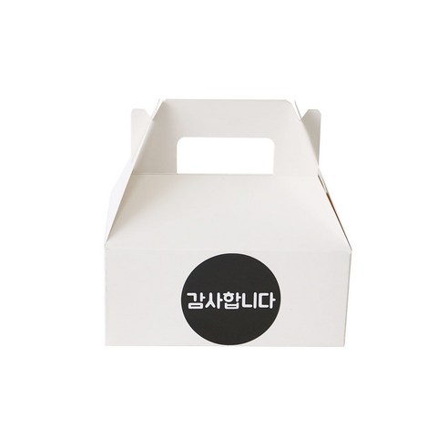 핸들 케이크 포장 상자 + 원형 감사합니다 스티커 세트, 상자(화이트), 스티커(블랙), 100세트