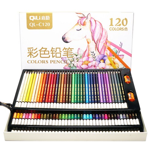 QILI 전문가용 컬러링북 유성 수채 색연필, 120색