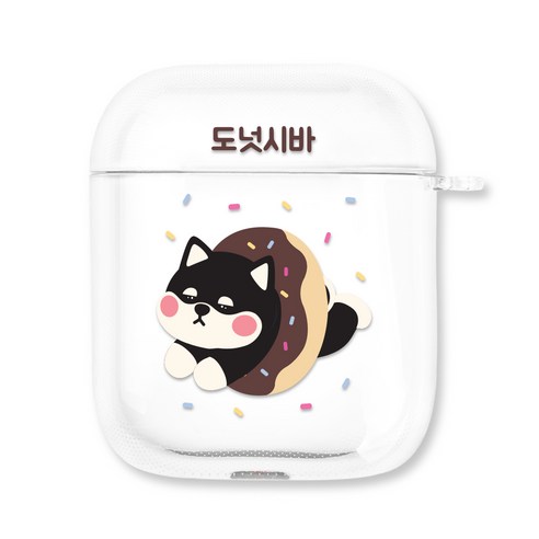 시로앤마로 클리어 하드 에어팟 케이스 + 카라비너, 도넛시바