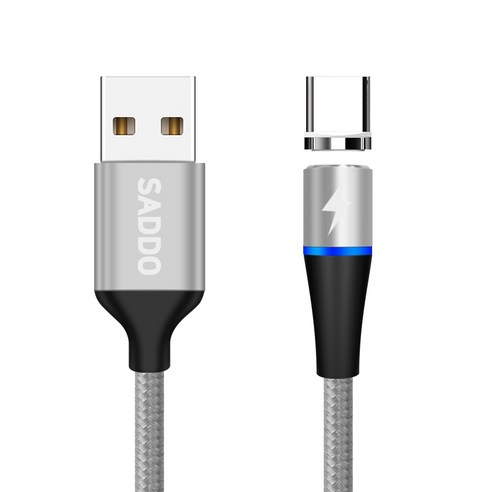 사또 3세대 USB C타입 커넥터 + 일자형 마그네틱 고속충전 케이블 0.5m 세트, 실버, 1세트