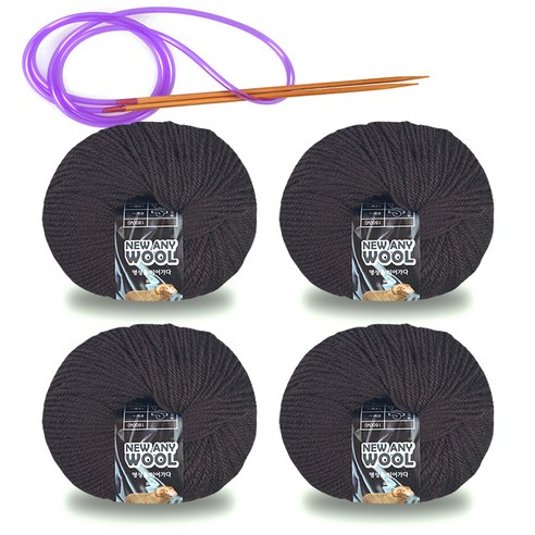 미소털실 뉴 애니 울 털실 50g x 4p + 줄바늘 세트, 1세트, 6022비스터