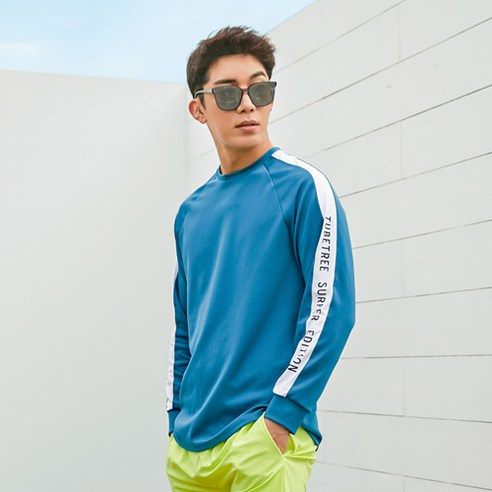 펀한커플 남성용 오버 루즈핏 래쉬가드 상의 A6209, 코랄블루