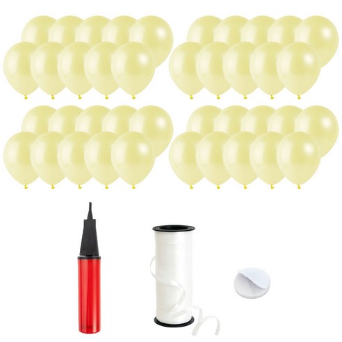 로켓풍선 30cm 200p + 손펌프 + 양면테이프 200p + 컬링리본 5mm x 90m, 펄 아이보리, 1세트