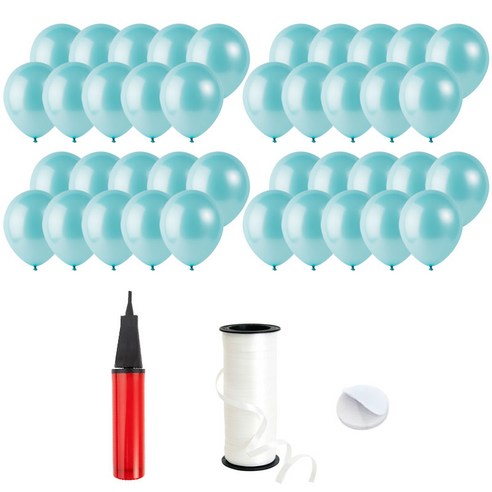 로켓풍선 30cm 200p + 손펌프 + 양면테이프 200p + 컬링리본 5mm x 90m, 펄 라이트블루, 1세트