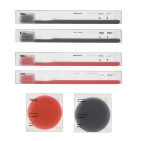 유즈툴컴퍼니 투스브러쉬 미세모 칫솔 2p + 원형자석 오렌지 세트 + 칫솔 2p + 원형자석 블랙 세트, 1세트