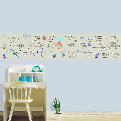 유니크만능시트벽지 색칠 낙서 그림 스티커, 바다풍경미스트(미스트)