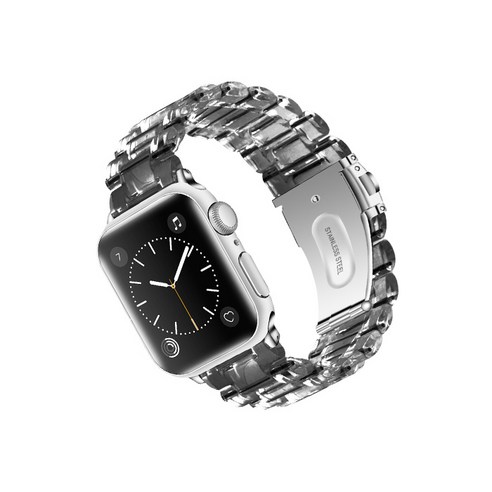 비쉐르 애플 워치 2 42mm 투명 디어링 크리스탈 레진 밴드 스트랩, 블랙, 1개