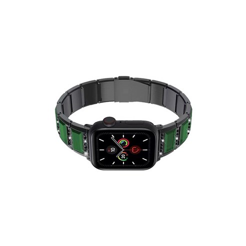 비쉐르 애플워치 5 보석루비체인 메탈 밴드 스트랩 44mm, 그린블랙, 1개