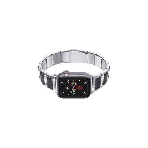비쉐르 애플워치 5 보석루비체인 메탈 밴드 스트랩 40mm, 블랙실버, 1개