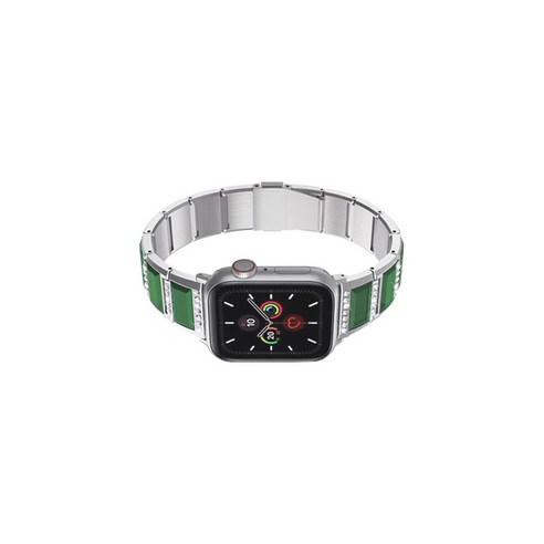 비쉐르 애플워치 5 보석루비체인 메탈 밴드 스트랩 40mm, 그린실버, 1개