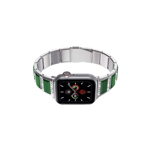 비쉐르 애플워치 5 보석루비체인 메탈 밴드 스트랩 44mm, 그린실버, 1개