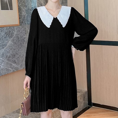 마켓A 화이트 카라 주름 임산부 원피스