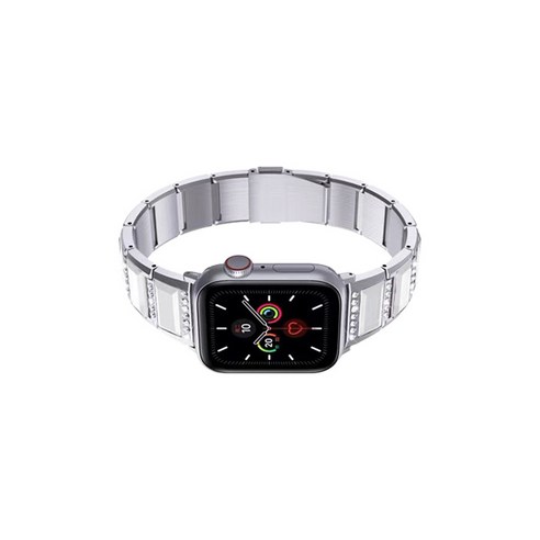비쉐르 애플워치 5 보석루비체인 메탈 밴드 스트랩 44mm, 화이트실버, 1개