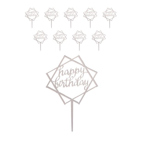 파티팡 케이크토퍼 생일데코픽 사각프레임, 실버, 10개