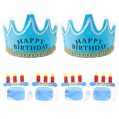 파티팡 LED 생일 왕관 블루 2p + 생일 촛불 안경 2p 세트, 화이트, 1세트