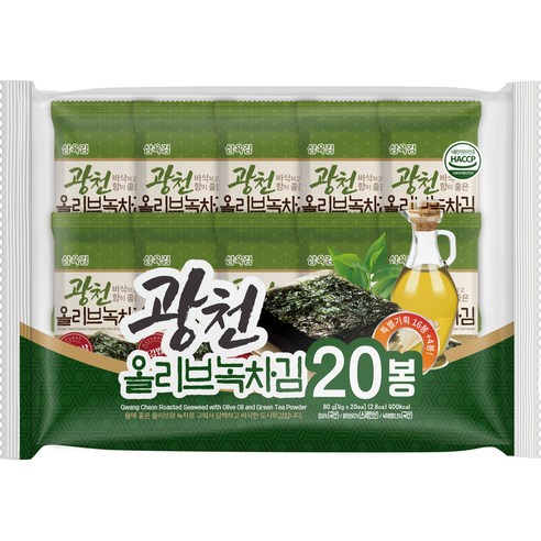 삼육김 광천 올리브녹차 도시락김, 4g, 20개