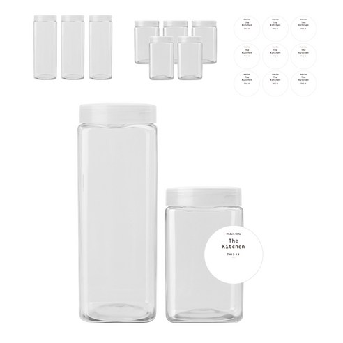 잡곡통 사각 700ml x 6p + 1200ml x 4p + 캡 반투명 10p + 스티커 N22 10p 세트, 1세트