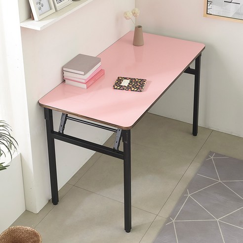 블랙 철제 다리 접이식 테이블 800 x 600 mm, 핑크