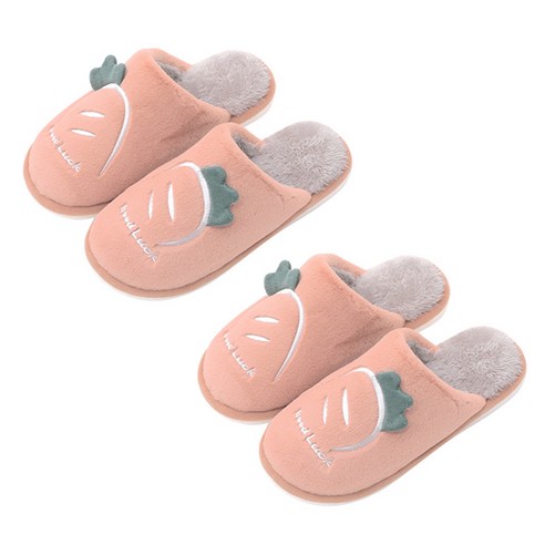 마켓감성 여성용 포근포근 당근 실내화 2p, 핑크