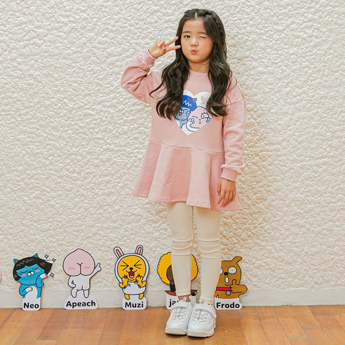 카카오프렌즈 여아용 베스트프렌즈 맨투맨 플레어 원피스