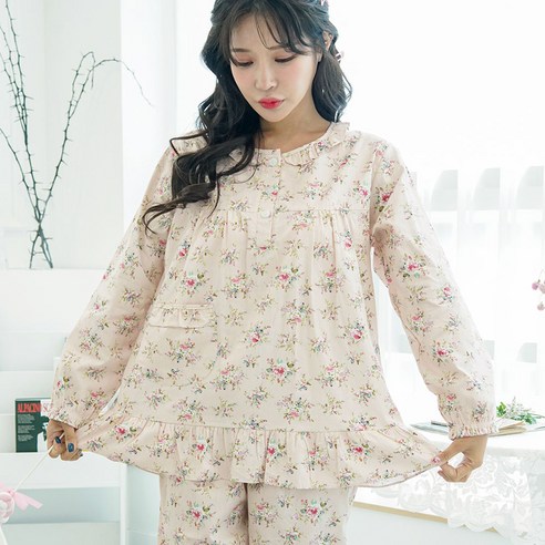 테라우드 여성용 순면 긴팔잠옷 상하세트