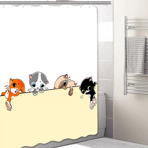 알럽홈 고양이프린팅 욕실 샤워커튼 Type4 180 x 180 cm, 1개