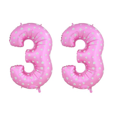 핑크하트 숫자 은박풍선 대, 3, 2개