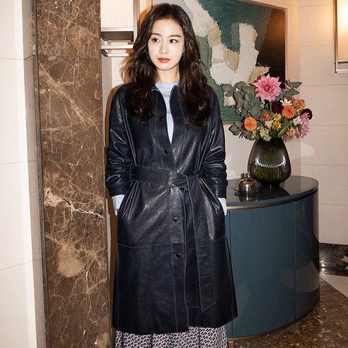 올리비아로렌 셔츠형 가죽 롱 자켓 VOBJNWF8251