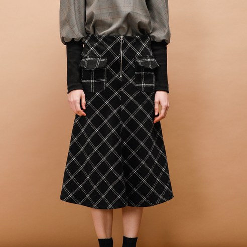 와드로브 CHECK OUTPOCKET FLARE SKIRT