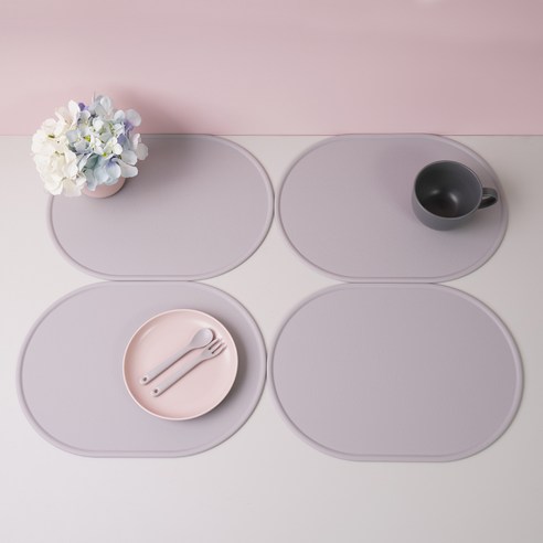 보울보울 볼볼 실리콘 테이블 매트 4p, 애쉬그레이, 400 x 290 mm