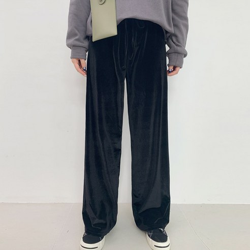 오키진 여성용 다크벨벳 와이드 밴딩팬츠