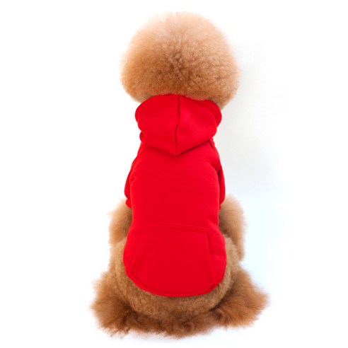 알럽펫 강아지 단색 포켓 스웨터 후드티, 레드, 1개