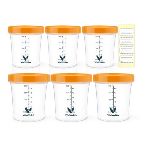 바나다 프리미엄 이유식 용기 210ml, 오렌지, 6개