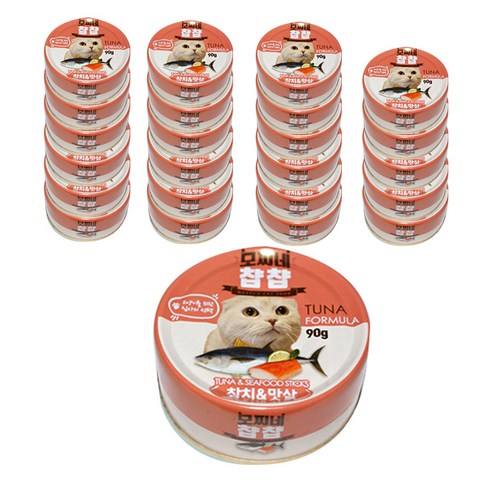 모찌네 챱챱 고양이캔, 참치 + 맛살 혼합맛, 90g, 24개