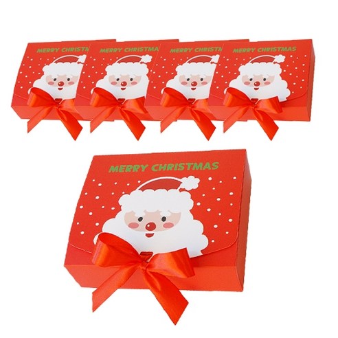 도나앤데코 크리스마스 직사각 포장 상자 중 5p + 리본 5p, 스마일산타 레드, 1세트