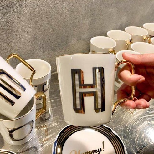골드 알파벳 머그컵 350ml, H, 1개