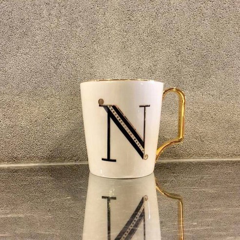 골드 알파벳 머그컵 350ml, N, 1개