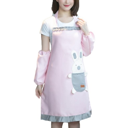 토끼 주머니 앞치마 + 팔토시, 핑크, 1세트