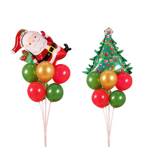 와우파티코리아 크리스마스 풍선꽂이세트 러닝산타와 실버스타 크리스마스트리 160cm, 혼합색상, 1세트