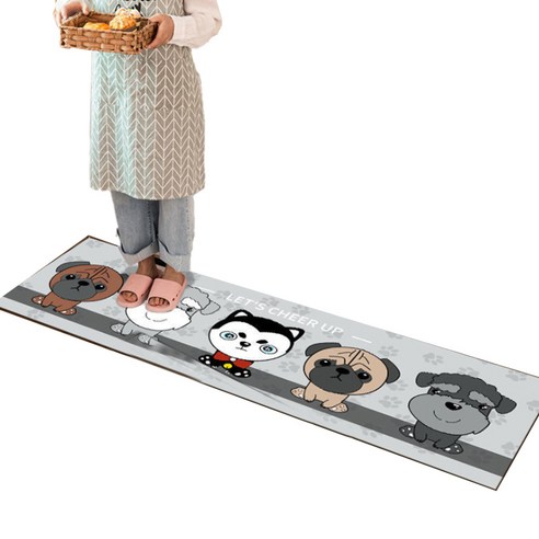 알럽홈 큐티 캐릭터 논슬립 키친 풋 매트, 도그패밀리 그레이
