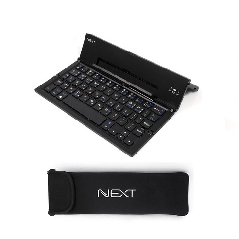 넥스트 4단 접이식 무선 블루투스 키보드 NEXT-K380BT + 키보드 파우치 NEXT-K381P, 단일색삭, 블랙