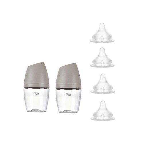 티지엠 트라이탄 쌀알 젖병 160ml x 2p + 젖꼭지 6p, 웜그레이, 1개