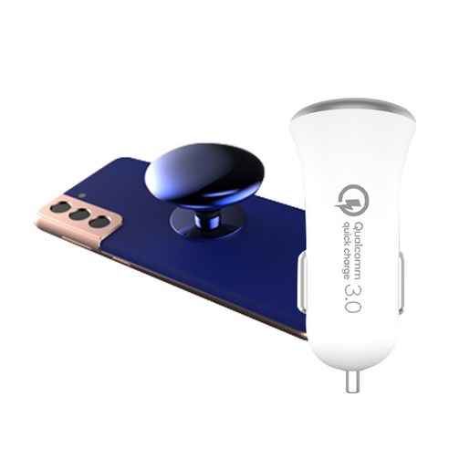 아이베이직 휴대폰 그립톡 + QC3.0 차량용 고속충전기 + Lightning 8핀 케이블, 메탈블루(그립톡), 혼합색상(충전기, 케이블), 1세트