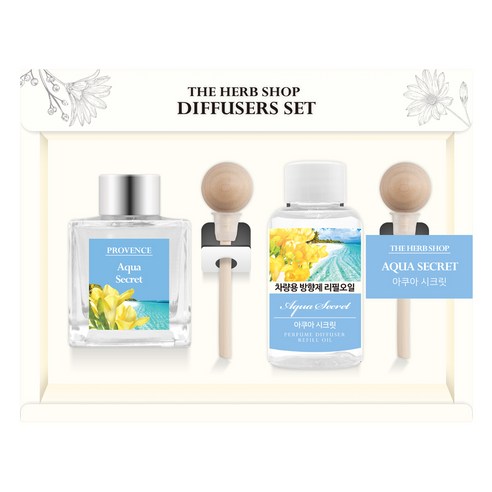 더허브샵 차량용 디퓨져 본품 50ml + 리필 50ml 선물세트, 아쿠아시크릿, 1세트
