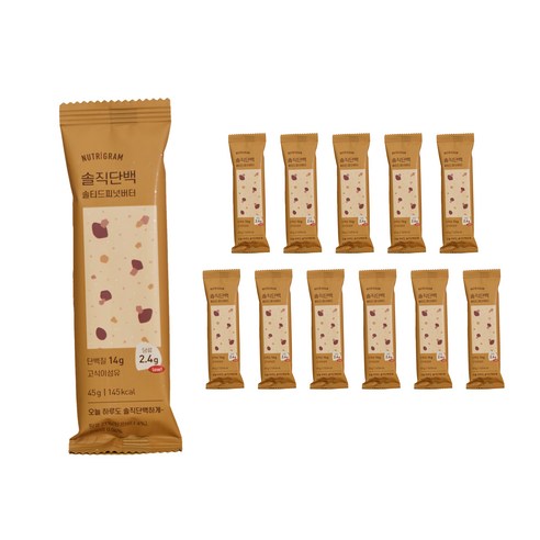 뉴트리그램 솔직단백 솔티드피넛버터 프로틴바, 45g, 12개