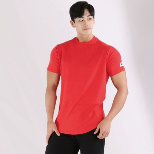 허그본 남성용 데일리 머슬핏 무지 반팔 티셔츠 태극라인